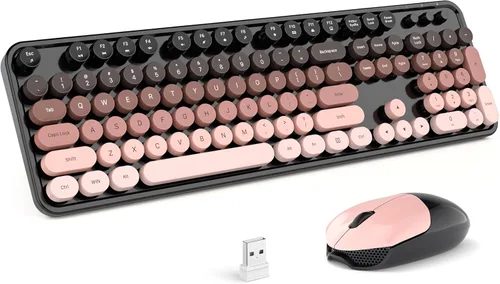 Vista 14 de MOFII Combo de teclado y mouse inalámbricos, teclado retro con teclas redondas de colores, conexión USB Plug Play de 2.4 GHz para PC, laptop