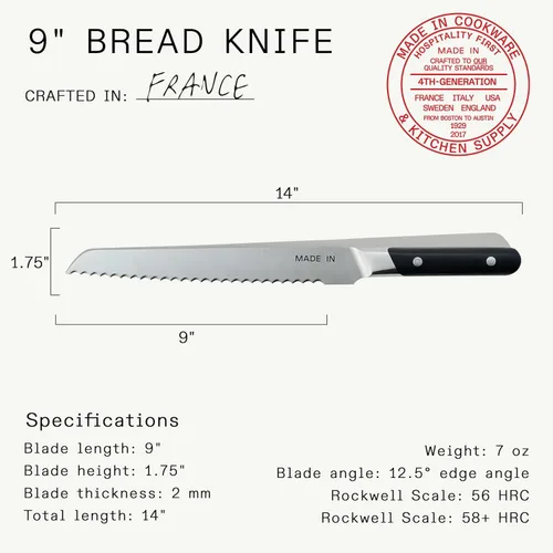Vista 5 de Hecho en utensilios de cocina - Cuchillo de pan de 9 pulgadas - Fabricado en Francia - Espiga completa con mango negro de trufa