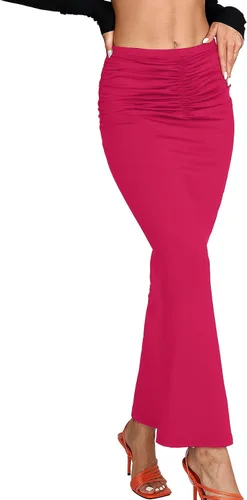Vista 3 de OPOIPIN Falda larga sexy de cintura alta fruncida para mujer