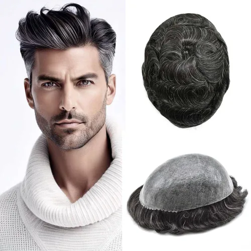 Vista 8 de Extensiones de pelo y tupés para hombre, sistema de cabello humano de poliéster completo para hombre, postizo de repuesto para hombre, protesis