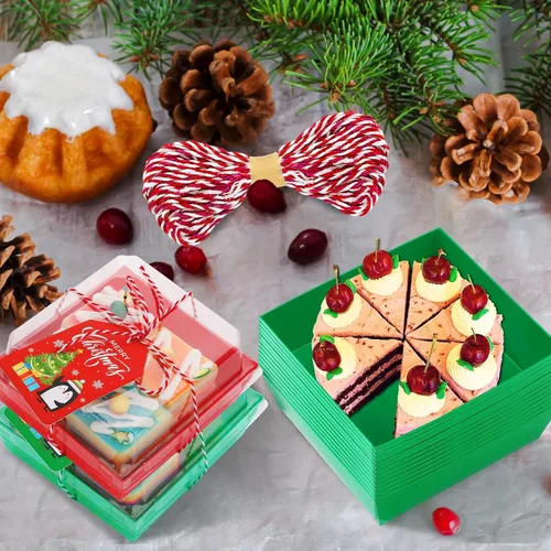 Vista 4 de Yaomiao 50 piezas de cajas de charcutería de Navidad con cuerdas y tarjetas, caja de comida de Navidad con tapas transparentes, contenedores