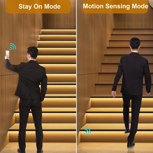 Vista 3 de Kit de iluminación LED para escaleras con sensor de movimiento inteligente KMG-3233, tira de luz LED cortable de 40" para luces de escalera LED