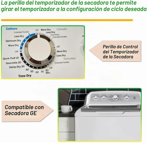 Vista 6 de WE01X24552 Perilla de control del temporizador de secadora para reemplazo de perilla de secadora Ge AP6026722, 4396547, PS11736611 (blanco)