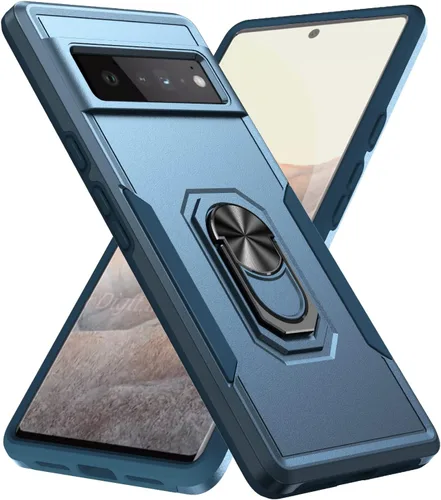 Vista 10 de Funda para Google Pixel 6 Pro con armadura atril anillo magnético resistente de grado militar a prueba de golpes para Pixel 6 Pro Phone Case (negro)