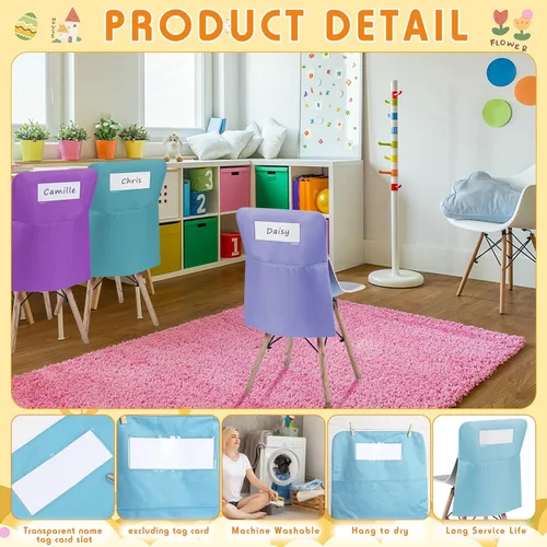 Vista 4 de 12 bolsillos para sillas de 17.3 x 20 pulgadas con ranura para etiqueta para nombre, bolsillo de almacenamiento para asiento trasero, silla de aula