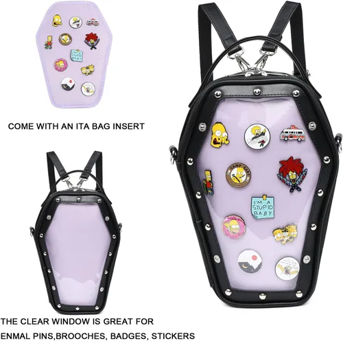 Vista 3 de Ita Bag Mochila gótica forma ataúd monederos y bolsos de moda Halloween JK bolsas correas cruzadas desmontables, B-negro Púrpura, Classic