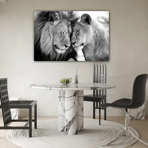 Vista 4 de LYUNSHUO Lienzo decorativo para pared, diseño de león y leona, animales en blanco y negro, imágenes de pareja, pintura abstracta de vida silvestre