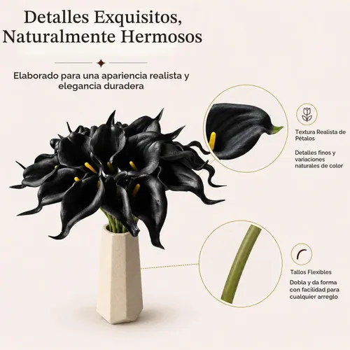 Vista 4 de Mandy's - 20 flores negras artificiales de lirio de cala de seda de 13.4 pulgadas para el día de Pascua, hogar, cocina y boda