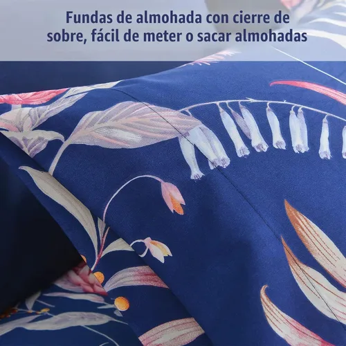 Vista 5 de JSD Juego de sábanas florales azul marino, tamaño individual, sábanas de microfibra impresas de 3 piezas, bolsillo extra profundo, sin arrugas