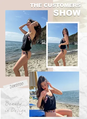 Vista 5 de Dokotoo - Conjunto de tankini para mujer con estampado de rayas de moda y forro doble tallas CH-3XG