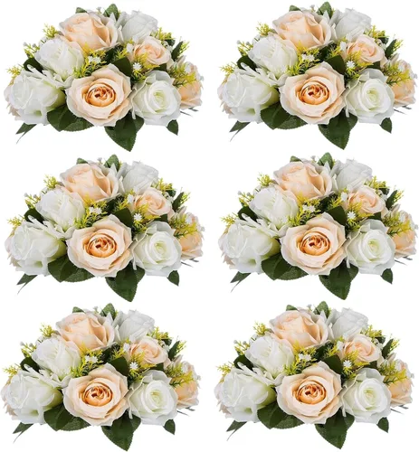 Vista 33 de Sziqiqi Flores de rosas artificiales de seda sintética para decoración de centros de mesa de boda, decoración del hogar, paquete de 2 unidades Azul