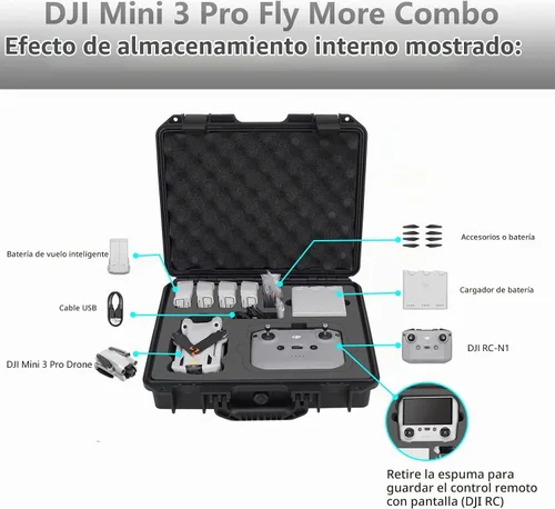 Vista 2 de Mini 3 Pro - Estuche profesional impermeable rígido de viaje para DJI Mini 3 Pro Fly More Combo y accesorios para drones
