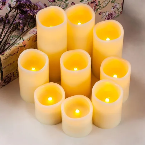 Vista 2 de Velas grandes de LED sin llama con temporizador remoto de 10 botones, de Ry