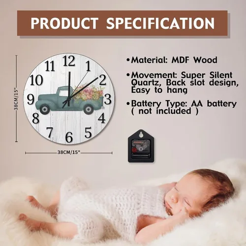 Vista 90 de Reloj de pared de guitarra acústica con aspecto de madera natural, reloj de madera rústico y elegante, 10 silenciosos, sin tictac, de cuarzo