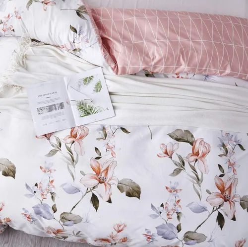 Vista 93 de OAITE - Juego de funda de edredón individual con patrón floral de 600 hilos, ultrasuave, 100% algodón, fibra larga, juego de 3 piezas, transpirable