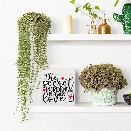 Vista 6 de Divertida decoración de cocina y escritorio, caja de madera, letrero inspirador con corazón de amor, rústico, bloque de madera negra, letrero