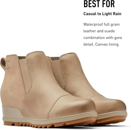 Vista 3 de Sorel - Botas cortas hasta el tobillo para mujer Evie, piel de ante impermeable, suela de cuña