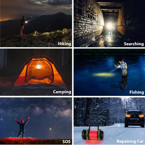 Vista 6 de 1 unidad de linterna de camping, luz LED para exteriores recargable, linternas con 1000 lúmenes, 6 modos, banco de energía de 4000 mAh, impermeable