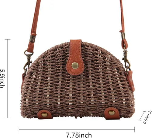 Vista 2 de KUANG! Bolso cruzado de paja para mujer, bolso de hombro y mensajero, bolso de paja para playa para mujer