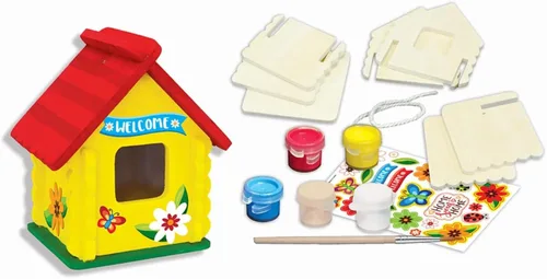 Vista 2 de Works of Ahhh Mini Craft Set - Juego de manualidades familiares para construir y pintar casa de pájaros