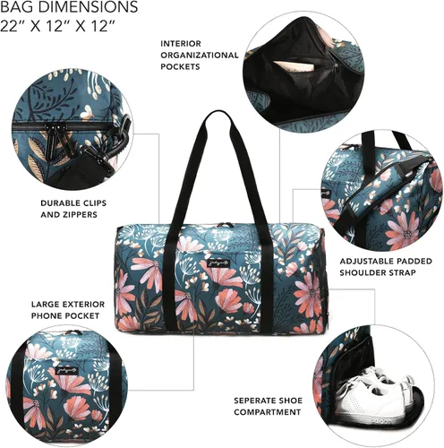 Vista 3 de Jadyn - Bolsa grande de lona de mujer para fin de semana, 22in, con bolsillo para zapatos, bolsa de viaje