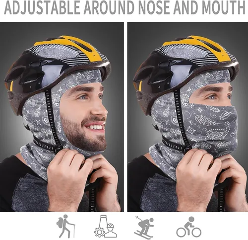 Vista 3 de Achiou - Pasamontañas, máscara facial, para hombres o mujeres, máscara de cara completa con capucha, para nieve, motocicleta, correr, clima frío