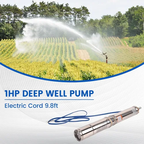 Vista 2 de Bomba sumergible de pozo profundo 1HP, 28GPM 262FT, IP68 impermeable para uso industrial, riego, hogar, 5.2 pulgadas