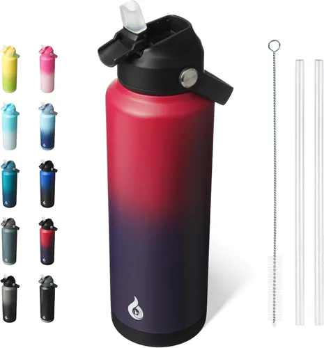 Vista 37 de BJPKPK - Botella de agua aislada con tapa de popote, 532 ml Botellas termo con boquilla suave, asa flexible y base antideslizante, libre de BPA, a