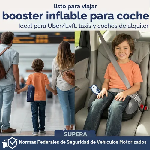 Vista 2 de Hiccapop UberBoost Asiento Elevador Inflable para Automóvil Asiento Elevador Estrecho sin Respaldo Inflable para Viajes Asiento Elevador Negro