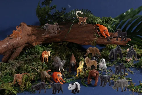 Vista 2 de Figuras de animales, juego de 24 piezas de juguetes de animales realistas con león, panda, mono, cebra, tigre, elefante, jirafa, etc., regalo