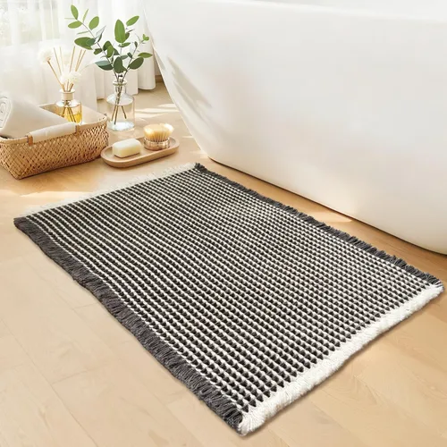 Vista 17 de Alfombra de baño negra – Alfombra de baño antideslizante y lavable, súper absorbente y de secado rápido, pequeña alfombra de baño bohemia para Negro