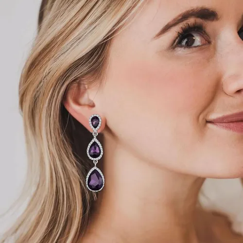 Vista 81 de EleQueen Pendientes de cristal austriaco en tono dorado para mujer, forma de pera de 2.5 pulgadas, color esmeralda
