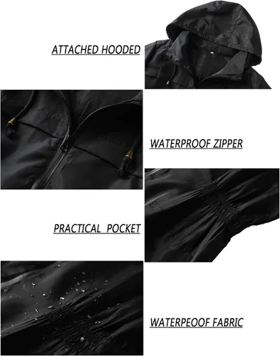 Vista 6 de Lomon - Chaqueta de mujer para la lluvia, impermeable y ligera, con capucha, para exteriores