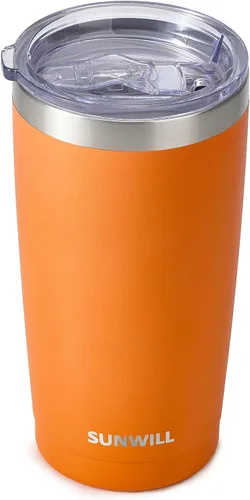 Vista 25 de SUNWILL - Vaso para café de viaje de 20 onzas, taza aislada con tapa, taza de acero inoxidable para bebidas frías y calientes, gris claro Gris oscuro
