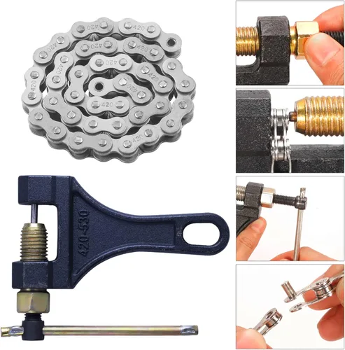 Vista 4 de Cadena de Jackshaft 420 de 42 Eslabones + Rompecadenas, compatible con Coleman BT200X CT200U Trail 200 CT200U-EX Baja TrailMaster Warrior Heat