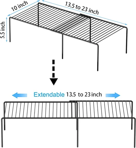 Vista 3 de Estante Expandible de Redrubbit, Organizador de Almacenamiento de Metal Resistente a la Oxidación para Cocina, Nevera, Baño, Negro