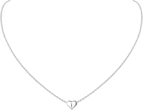 Vista 49 de ChicSilver Collares con inicial en forma de corazón de plata de ley 925 para mujer - Collar delicado con colgante de corazón personalizado y letra