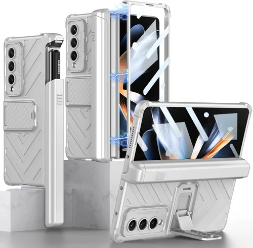 Vista 12 de Miimall Funda compatible con Samsung Galaxy Z Fold 4 con soporte para bolígrafo, protector de pantalla de vidrio templado integrado + función atril