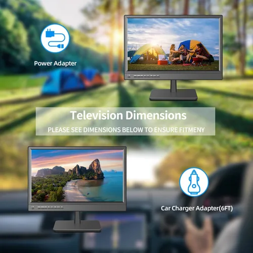Vista 7 de Jexiop TV de 17 pulgadas, pequeño televisor de pantalla plana con sintonizador digital ATSC, puerto HDMI y USB en doble potencia, cable de cargador