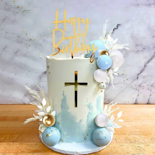 Vista 3 de Decoración de bolas azules para tarta, decoración bohemia de hierba para tarta, bolas de perlas azules, blancas y doradas, decoración de pastel