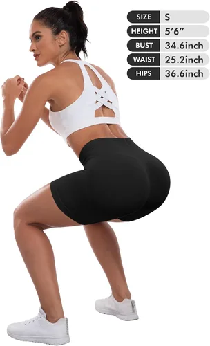 Vista 6 de ATHVOTAR Pantalones cortos de gimnasio para entrenamiento para mujeres, cintura alta sin costuras que levantan y fruncen los glúteos, pantalones