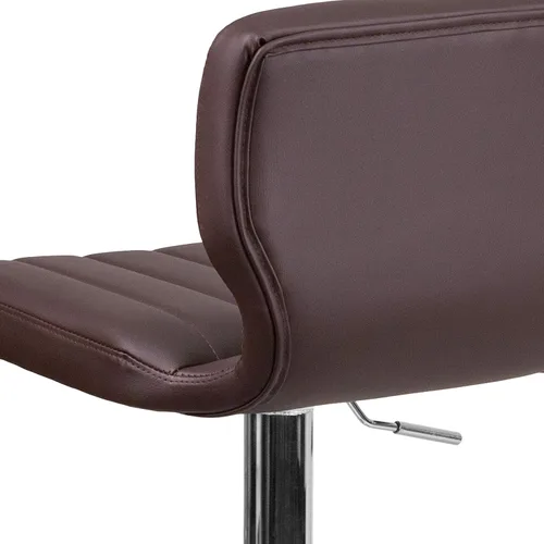 Vista 9 de EMMA + OLIVER Brown Vinyl Adjustable Height Vertical Stitch Back Barstool