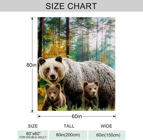 Vista 3 de Manta de Forro Polar de 80"x60", Suave, Acogedora, Cálida, Difusa, Manta de Franela de Felpa, Familia de Osos Pardos en el Bosque, Manta para Sofá