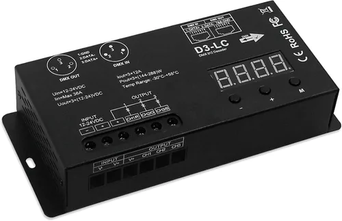 Vista 13 de Controlador LED DMX de alta potencia DMX 512 Decodificador Dimmer Driver DC12V-24V para tira led rgb o luces (1 canal de un solo color (actualizado))
