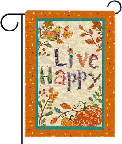 Vista 10 de Hzppyz Live Happy - Bandera decorativa pequeña para jardín con flores, pájaro, primavera y verano, cita inspiradora para casa, patio, decoración