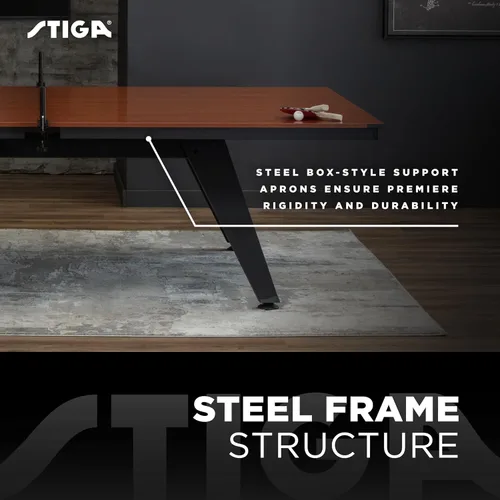 Vista 4 de STIGA Mesa de ping pong ultra interior – Mesa de ping pong de grano de madera de 0.709 in con marco de acero, red de torneo y poste, niveladores