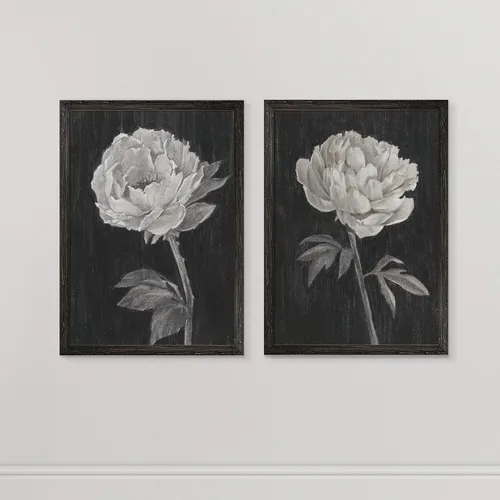 Vista 5 de Renditions Gallery- Lienzo enmarcado con flores blancas y negras Flores blancas y negras 1 juego/marco negro