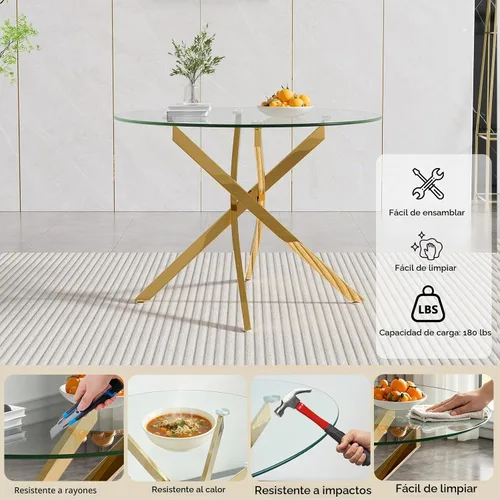 Vista 3 de HomVent Juego de mesa de comedor redonda de vidrio para 2, moderno juego de mesa y sillas de cocina de vidrio templado, juego de mesa de comedor