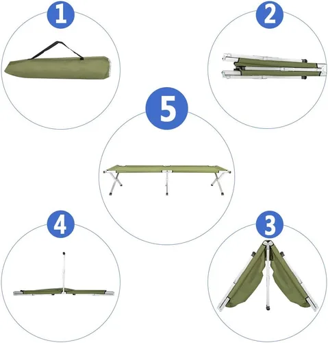 Vista 5 de Cuna de camping al aire libre, cama plegable y ligera, catre portátil para acampar con bolsa de transporte para adultos, senderismo, caza, viajes