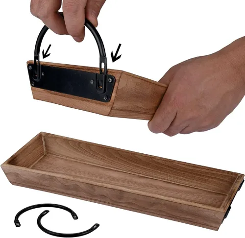 Vista 7 de Bandeja de velas rectangular de madera con asas de metal negro, portavelas de madera rústica para exhibir velas, centros de mesa para mesa